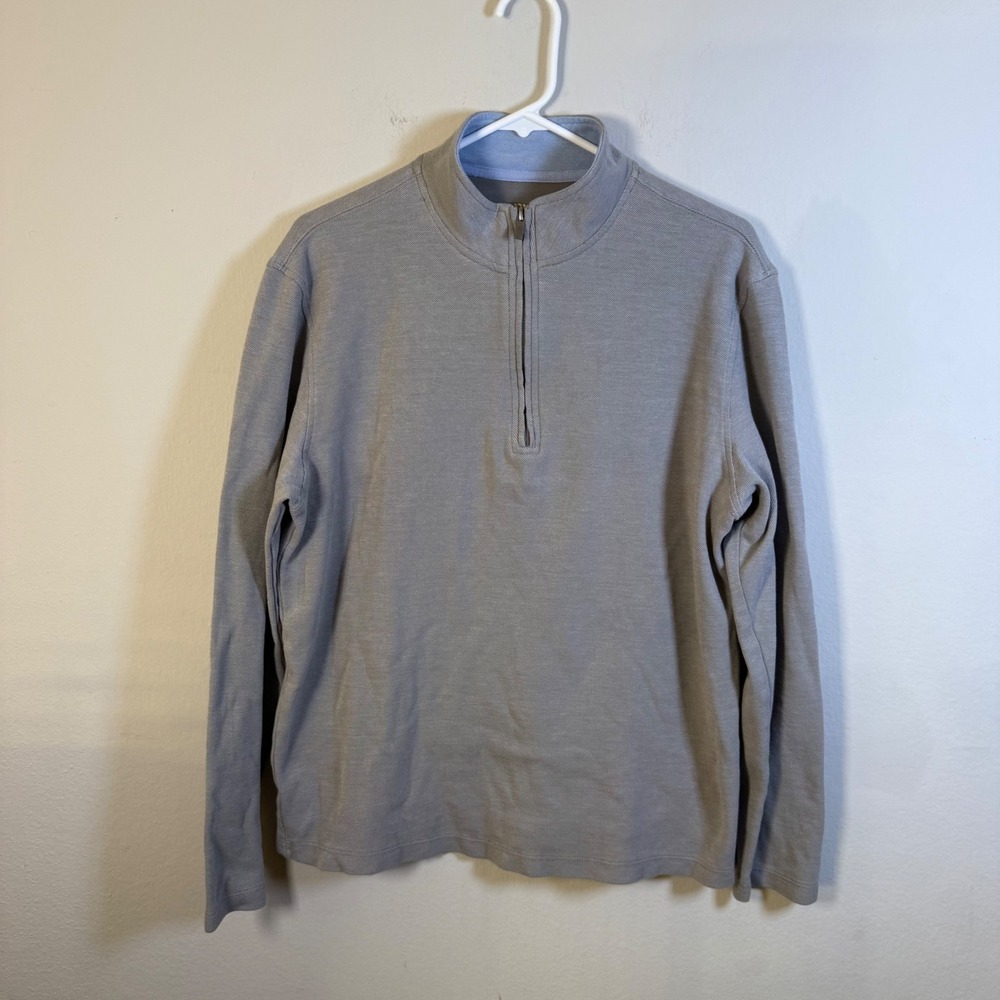 C&C California‎ Mens Quarter Zip Pullover Gray Cotton Blend Mock Neck Large